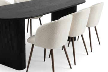 Noira spisegruppe, udtrækkelig 160-220 cm, sort med 6 Greya spisestole - Sortbejdset eg - Møbler - Borde - Spisebordssæt