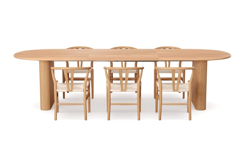 Noira spisegruppe, udtrækkelig 220-320 cm, eg med 8 Dastoori spisestole - Eg - Møbler - Borde - Spisebordssæt