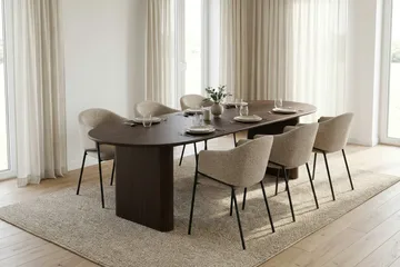 Noira spisegruppe, udtrækkelig 220-320 cm, røget eg med 6 Filip spisestole - Røget eg - Møbler - Borde - Spisebordssæt