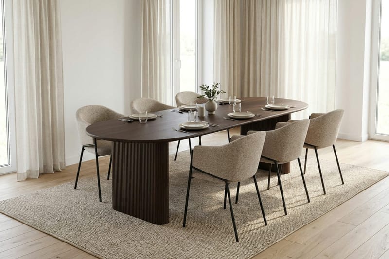 Noira spisegruppe, udtrækkelig 220-320 cm, røget eg med 6 Filip spisestole - Røget eg - Møbler - Borde - Spisebordssæt
