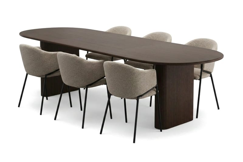 Noira spisegruppe, udtrækkelig 220-320 cm, røget eg med 6 Filip spisestole, Røget eg