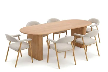 Noira spisegruppe 160-220 cm udtrækkeligt i eg med 6 Ronja spisestole - Eg - Møbler - Borde - Spisebordssæt