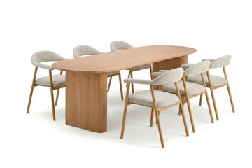 Noira spisegruppe 220-320 cm udtrækkeligt i eg med 6 Ronja spisestole - Eg - Møbler - Borde - Spisebordssæt