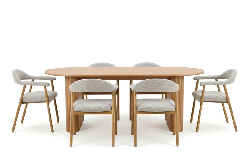 Noira spisegruppe 220 cm rektangulært i eg med 6 Ronja spisestole - Sand/Eg - Møbler - Borde - Spisebordssæt