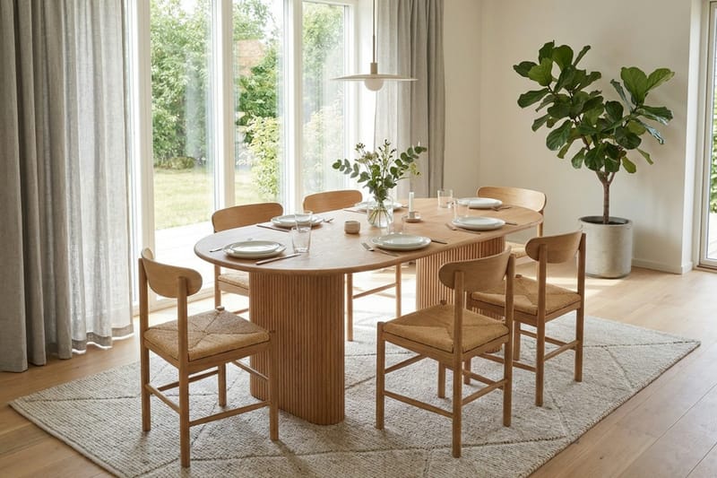 Noira spisegruppe med udtræk 160-220 cm eg med 6 Malte spisebordsstole - Møbler - Borde - Spisebordssæt