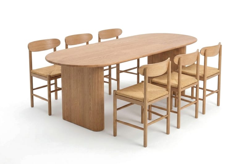 Noira spisegruppe med udtræk 160-220 cm eg med 6 Malte spisebordsstole - Møbler - Borde - Spisebordssæt