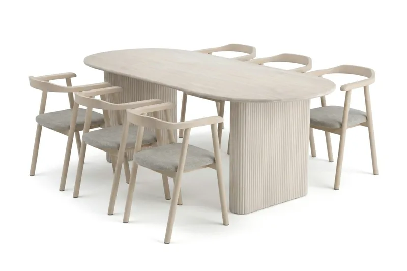 Noira spisegruppe med udtræk 160-220 cm hvidlaseret med 6 Jolie spisebordsstole, undefined