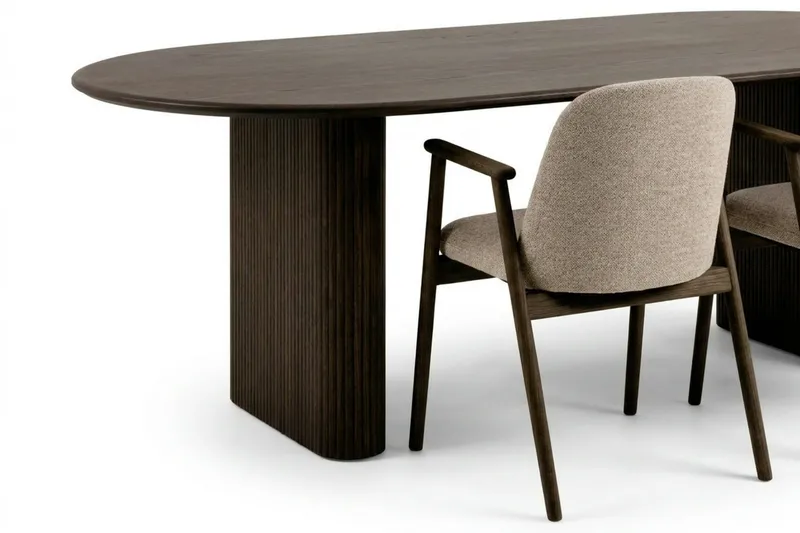 Noira spisegruppe med udtræk 160-220 cm røget eg med 6 Reciclar spisestole - Røget eg - Møbler - Borde - Spisebordssæt