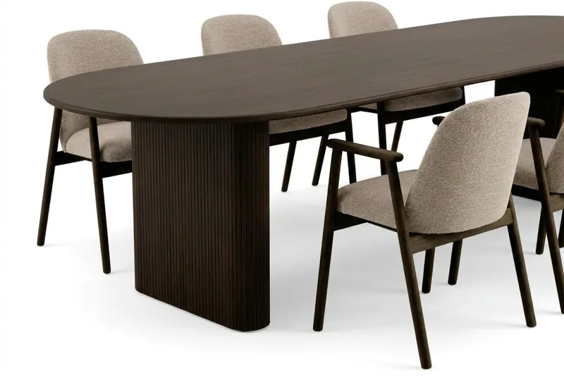 Noira spisegruppe med udtræk 220-320 cm røget eg med 6 Reciclar spisestole - Røget eg - Møbler - Borde - Spisebordssæt