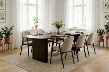 Noira spisegruppe med udtræk 220-320 cm røget eg med 6 Reciclar spisestole - Røget eg - Møbler - Borde - Spisebordssæt