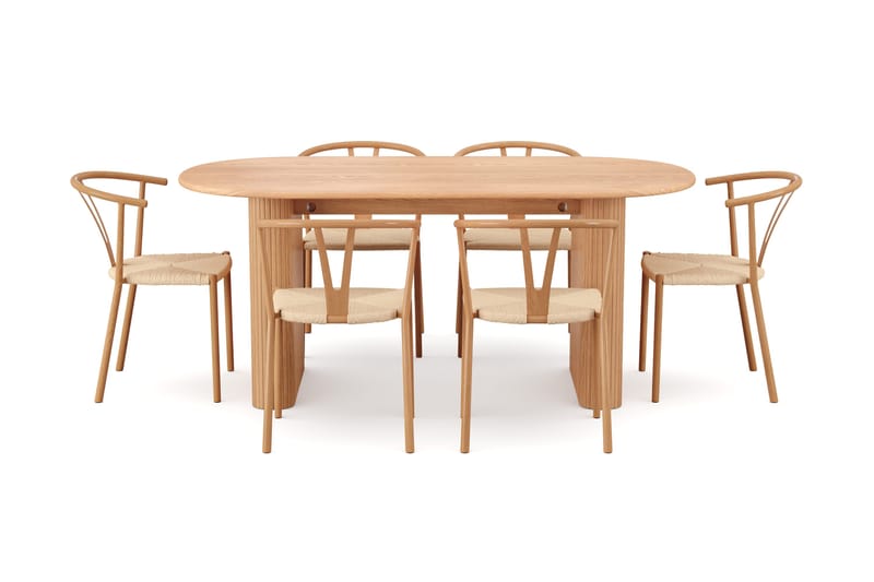 Noira spisegruppe rektangulær 180 cm eg med 6 Elysia spisestole - Eg - Møbler - Borde - Spisebordssæt