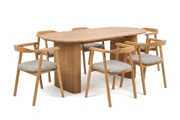 Noira spisegruppe rektangulær 180 cm eg med 6 Jolie spisestole - Eg - Møbler - Borde - Spisebordssæt