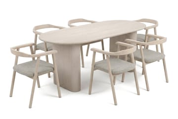Noira spisegruppe rektangulær 180 cm hvidlaseret med 6 Jolie spisestole - Møbler - Borde - Spisebordssæt