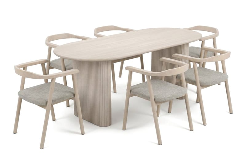 Noira spisegruppe rektangulær 180 cm hvidlaseret med 6 Jolie spisestole - Møbler - Borde - Spisebordssæt