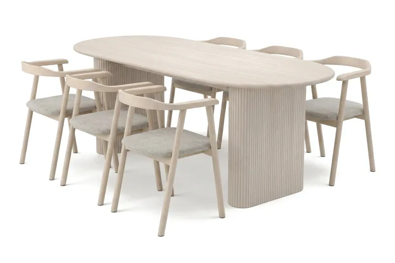 Noira spisegruppe rektangulær 180 cm hvidlaseret med 6 Jolie spisestole