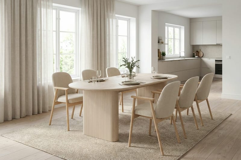 Noira spisegruppe rektangulær 180 cm hvidlaseret med 6 Reciclar spisebordsstole - Hvidlaseret - Møbler - Borde - Spisebordssæt