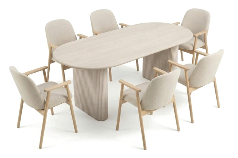 Noira spisegruppe rektangulær 180 cm hvidlaseret med 6 Reciclar spisebordsstole - Hvidlaseret - Møbler - Borde - Spisebordssæt