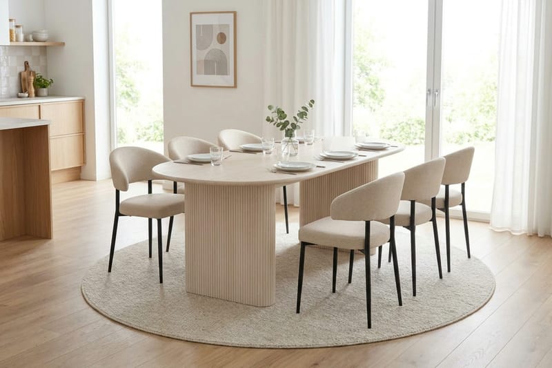 Noira spisegruppe rektangulær 180 cm hvidlaseret med 6 Sawako spisestole - Hvidlaseret - Møbler - Borde - Spisebordssæt
