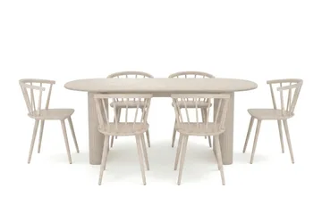 Noira spisegruppe rektangulær 180 cm hvidlaseret med 6 Tyrö-spisestole - Hvidbejdset eg - Møbler - Borde - Spisebordssæt