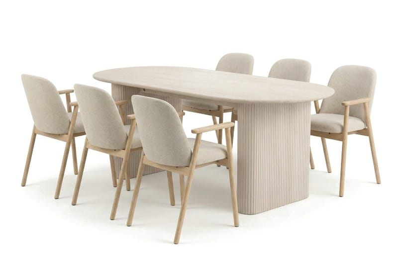 Noira spisegruppe rektangulær 180 cm hvidolieret med 6 Reciclar spisestole, Hvidlaseret