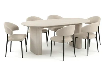 Noira spisegruppe rektangulær 180 cm hvidpigmenteret med 6 Sawako spisestole - Hvidbejdset eg - Møbler - Borde - Spisebordssæt