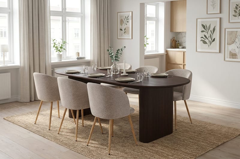 Noira spisegruppe rektangulær 180 cm røget eg med 6 Greya-spisestole - Røget eg - Møbler - Borde - Spisebordssæt