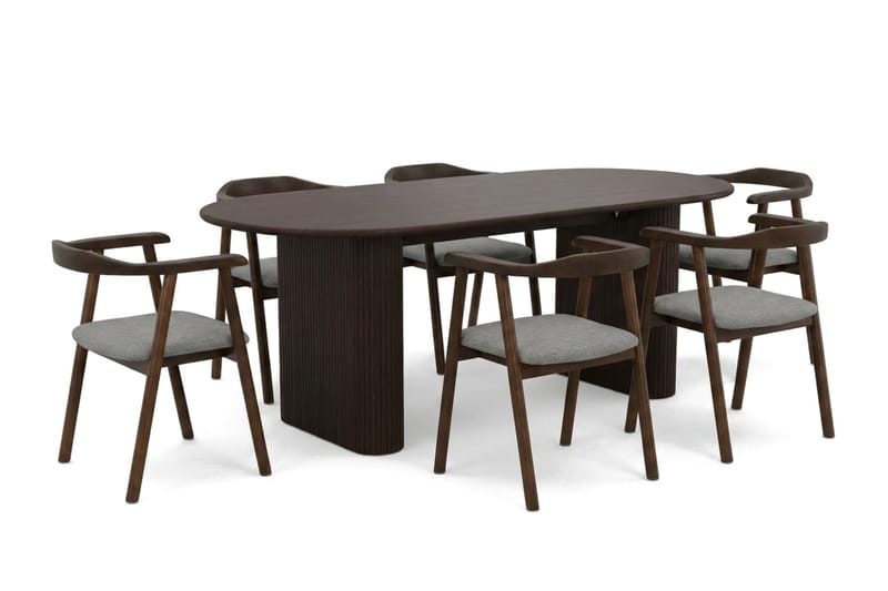Noira Spisegruppe rektangulær 180 cm Røget eg med 6 Jolie Spisestole - Møbler - Borde - Spisebordssæt