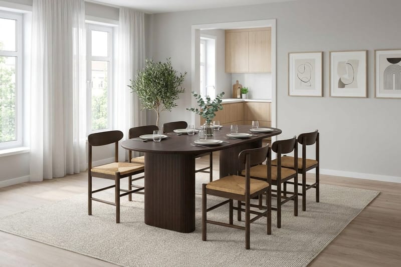 Noira spisegruppe rektangulær 180 cm røget eg med 6 Malte spisestole - Møbler - Borde - Spisebordssæt