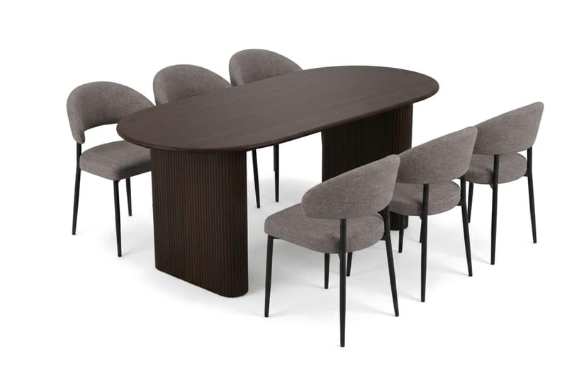 Noira spisegruppe rektangulær 180 cm røget eg med 6 Sawako spisestole, Røget eg