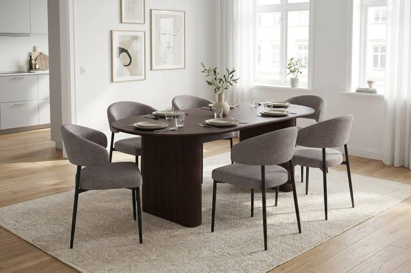 Noira spisegruppe rektangulær 180 cm røget eg med 6 Sawako spisestole - Røget eg - Møbler - Borde - Spisebordssæt