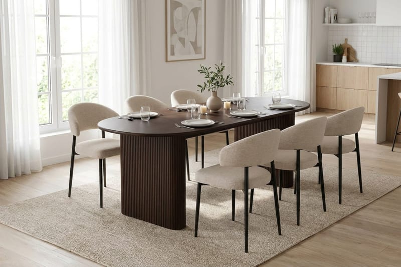 Noira spisegruppe rektangulær 180 cm røget eg med 6 Sawako spisestole - Røget eg - Møbler - Borde - Spisebordssæt