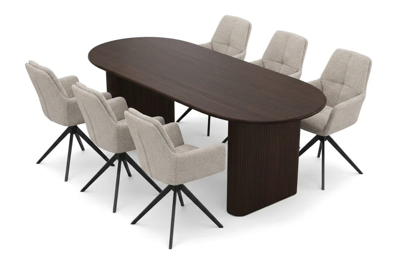 Noira spisegruppe rektangulær 180 cm røget eg med 6 Torsby spisestole - Røget eg - Møbler - Borde - Spisebordssæt
