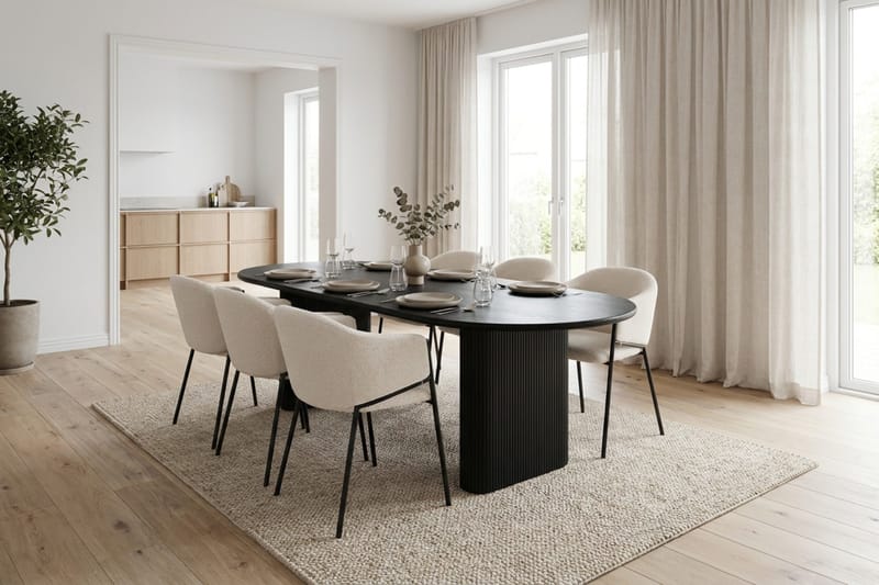 Noira spisegruppe rektangulær 180 cm sort med 6 Filip-spisestole - Sort - Møbler - Borde - Spisebordssæt