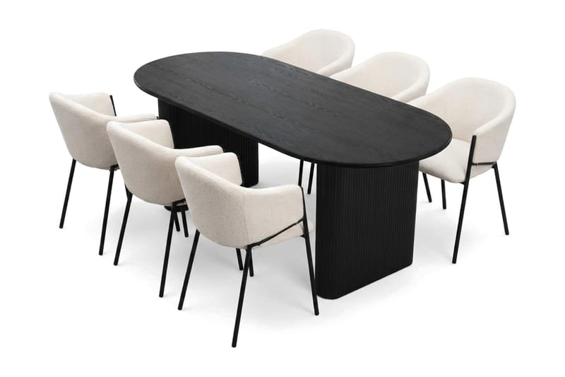 Noira spisegruppe rektangulær 180 cm sort med 6 Filip-spisestole, Sort