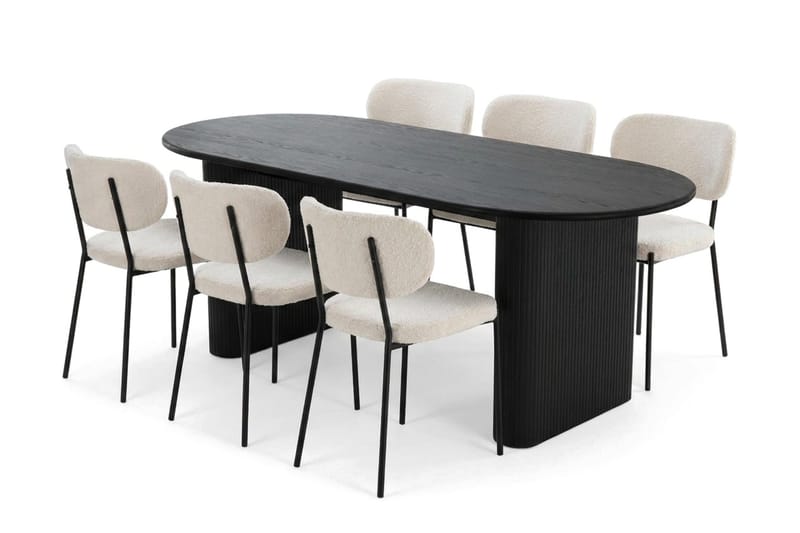 Noira spisegruppe rektangulær 180 cm sort med 6 Gemmiano spisebordsstole, Sort