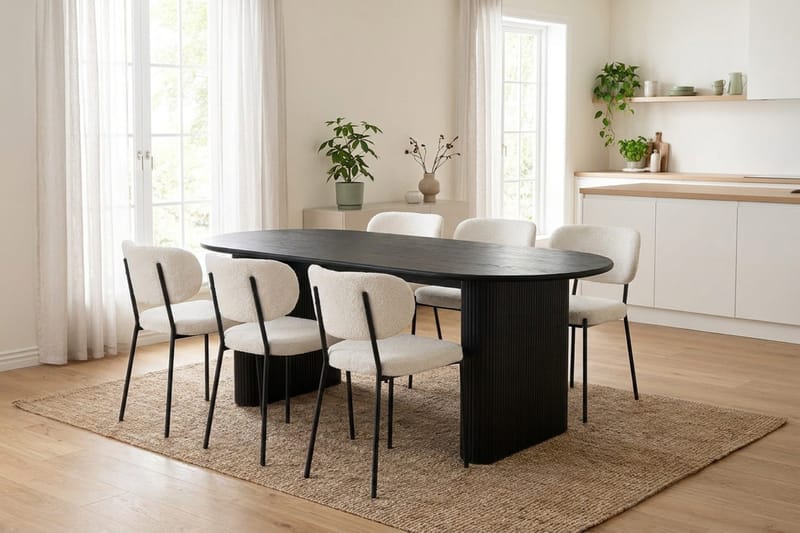 Noira spisegruppe rektangulær 180 cm sort med 6 Gemmiano spisebordsstole - Sort - Møbler - Borde - Spisebordssæt
