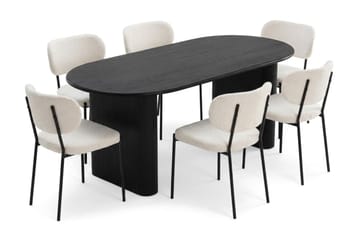 Noira spisegruppe rektangulær 180 cm sort med 6 Gemmiano-spisestole - Sortbejdset eg - Møbler - Borde - Spisebordssæt