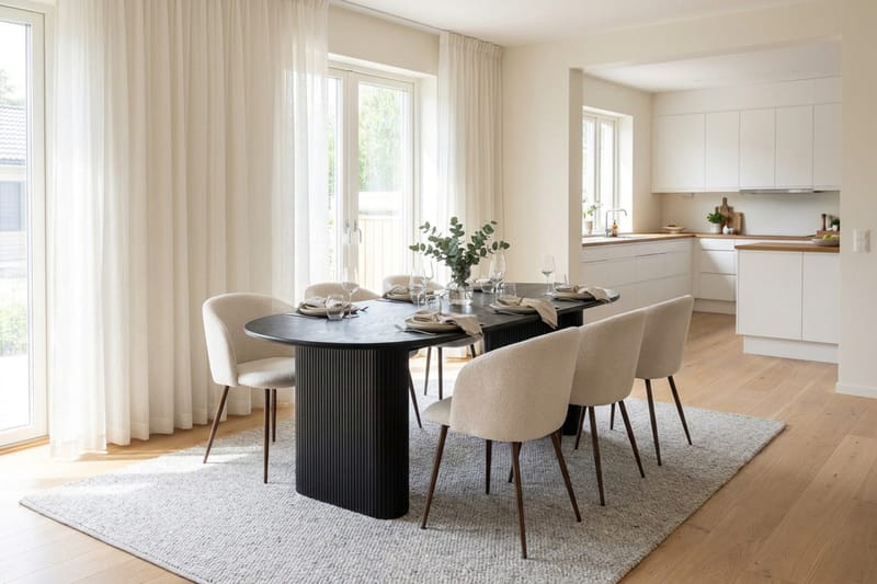 Noira spisegruppe rektangulær 180 cm sort med 6 Greya spisebordsstole - Sort - Møbler - Borde - Spisebordssæt
