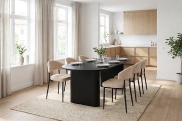 Noira spisegruppe rektangulær 180 cm sort med 6 Jairam spisestole - Sortbejdset eg - Møbler - Borde - Spisebordssæt