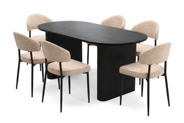 Noira spisegruppe rektangulær 180 cm sort med 6 Jairam spisestole - Sortbejdset eg - Møbler - Borde - Spisebordssæt