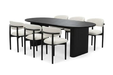Noira spisegruppe rektangulær 180 cm sort med 6 Jaiveer-spisestole - Sortbejdset eg - Møbler - Borde - Spisebordssæt