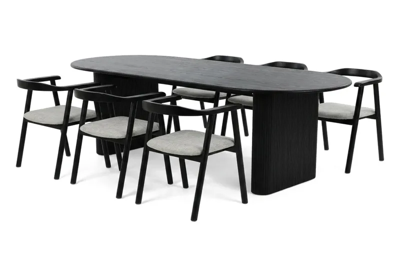 Noira spisegruppe rektangulær 180 cm sort med 6 Jolie spisestole, undefined
