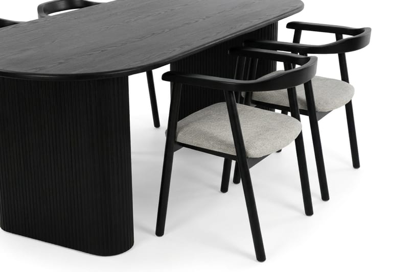 Noira spisegruppe rektangulær 180 cm sort med 6 Jolie spisestole - Møbler - Borde - Spisebordssæt