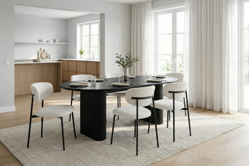 Noira spisegruppe rektangulær 180 cm sort med 6 Lucy spisestole - Sort - Møbler - Borde - Spisebordssæt