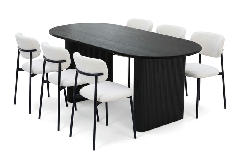 Noira spisegruppe rektangulær 180 cm sort med 6 Lucy spisestole, Sort