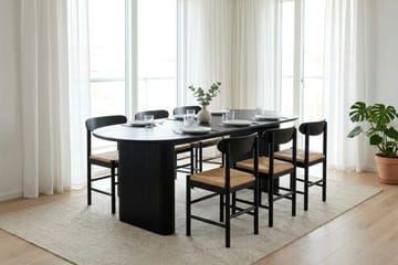 Noira spisegruppe rektangulær 180 cm sort med 6 Malte spisestole - Sortbejdset eg - Møbler - Borde - Spisebordssæt