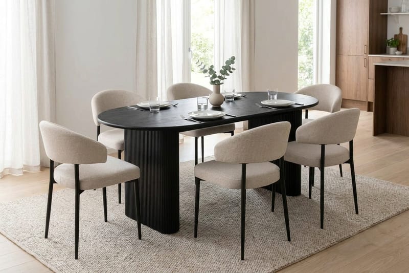 Noira spisegruppe rektangulær 180 cm sort med 6 Sawako spisestole - Sort - Møbler - Borde - Spisebordssæt