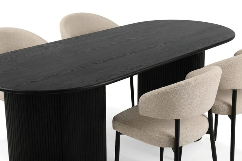 Noira spisegruppe rektangulær 180 cm sort med 6 Sawako spisestole - Sort - Møbler - Borde - Spisebordssæt