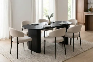 Noira spisegruppe rektangulær 180 cm sort med 6 Sawako spisestole - Sortbejdset eg - Møbler - Borde - Spisebordssæt