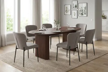 Noira spisegruppe rektangulær 180 cm valnød med 6 Elsie spisestole - Valnød - Møbler - Borde - Spisebordssæt